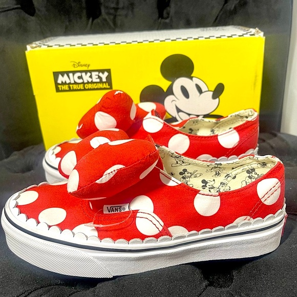 RARE Vans x Disney Minnie Mouse Authentic Gore Bow Sneakers in Red White - Picture 7 of 10
